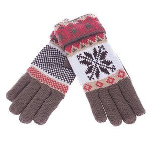 Winter Thicken Warm Women Gloves Knitted Wool Full Finger Mitten Snowflake Khaki